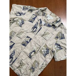 Vintage Pineapple Moon Hawaiian Men XL Short Relaxed Fit Aloha Tan 100% Silk